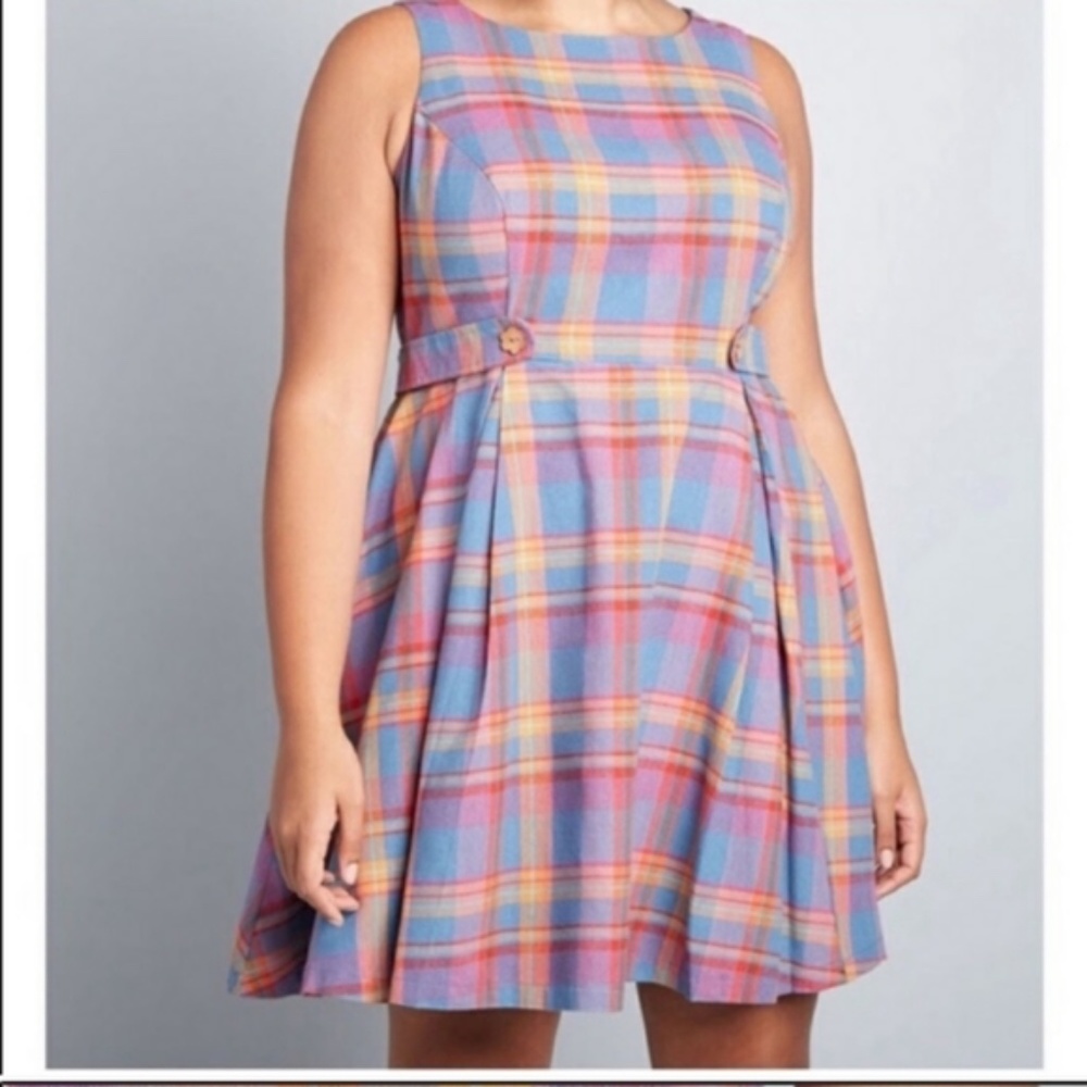 Modcloth something sixties retro plaid dress